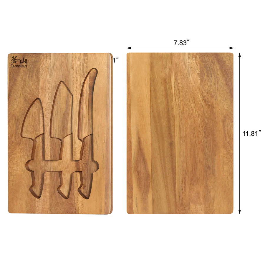 Cangshan 3-Piece Olive Wood Cheese Knife Set with Acacia Cheese Board